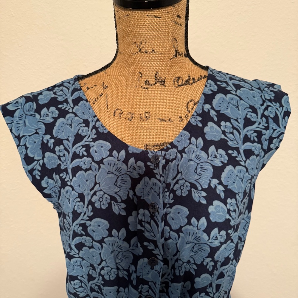 CAbi Java Dress indigo Floral cap sleeves blue and black small - Picture 4 of 12
